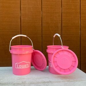 NWT 2 Lowe's Mini Pink Storage Buckets with Lids 0.42qt